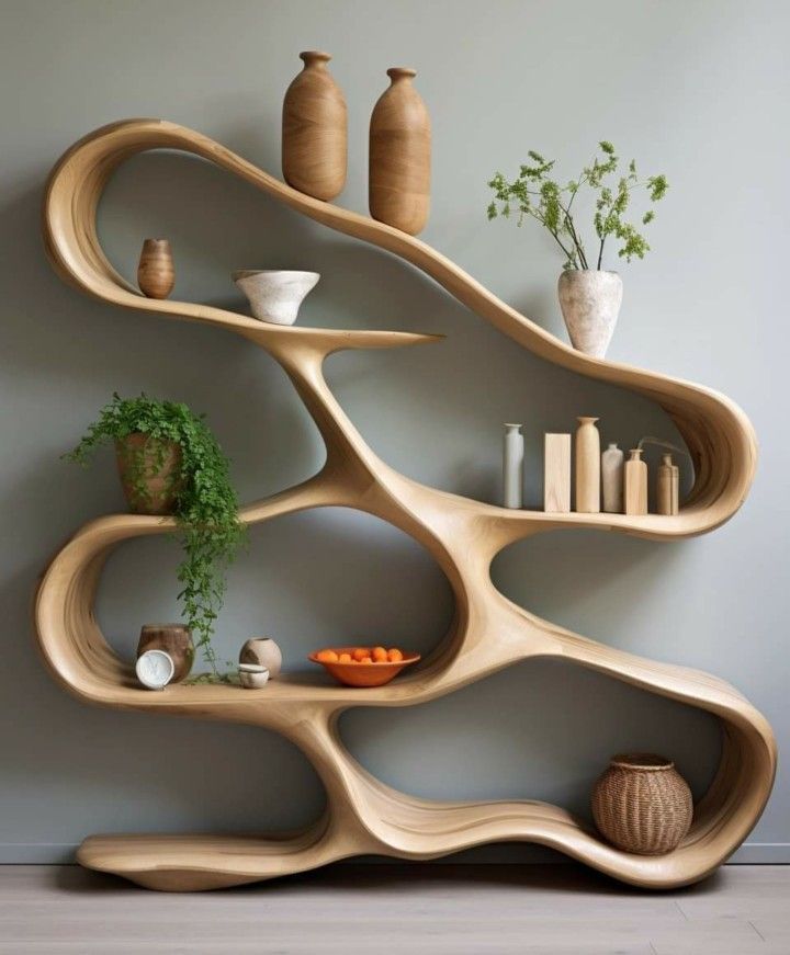 wooden handicrafts shelf styling modern home