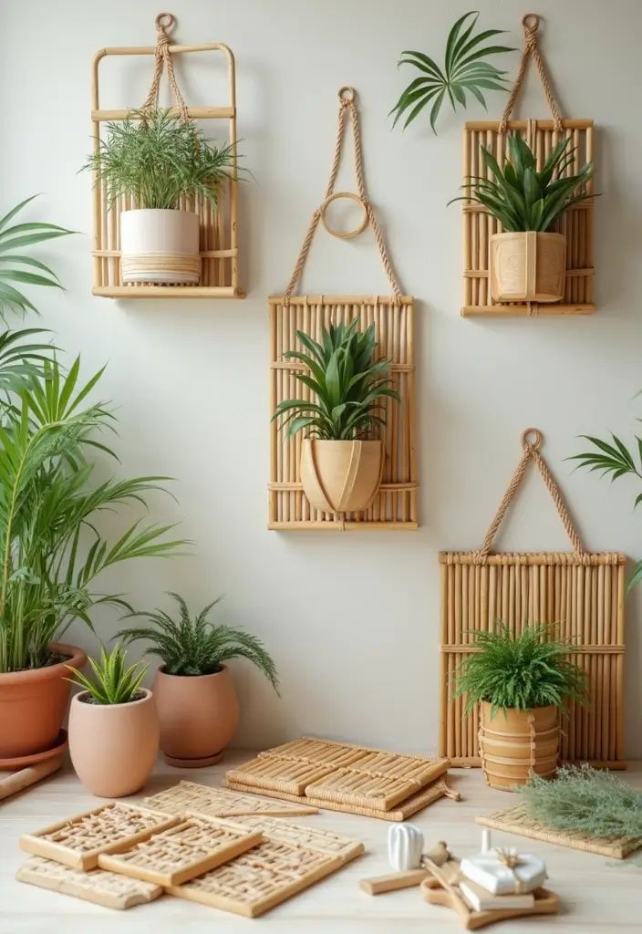 Eco-friendly handmade home decor made from bamboo, jute, and natural wood